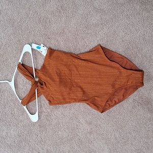 Time And Tru Rust W/ Gold Glitter 1 Piece Swim Suit. Size Small NWT